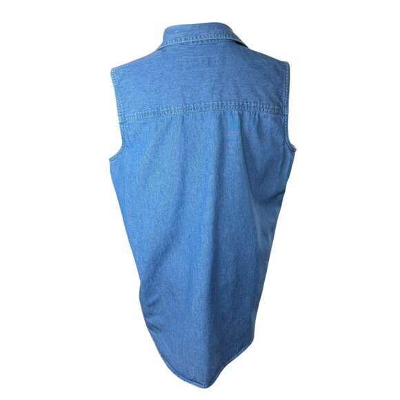 Luna Pier Denim Sleeveless Button-Front Shirt Western Rose Feather Print SZ:L - Picture 4 of 7